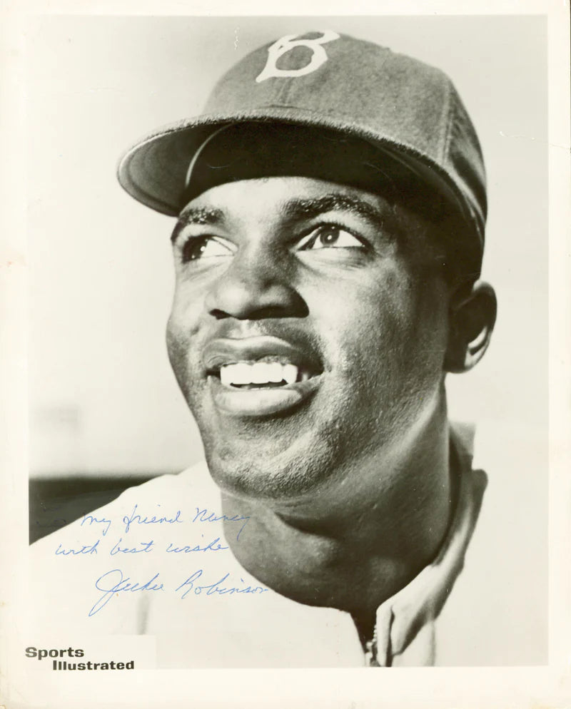 Jackie Robinson Signed & Inscribed Baseball Print Size 8" x 10" with JSA COA